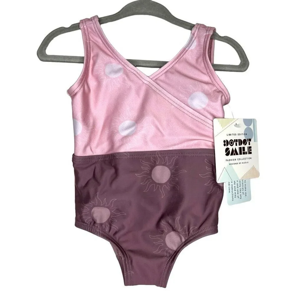 NEW Dot Dot Smile Two Tone Purple Pink One Piece Swim 6-12M No Bow